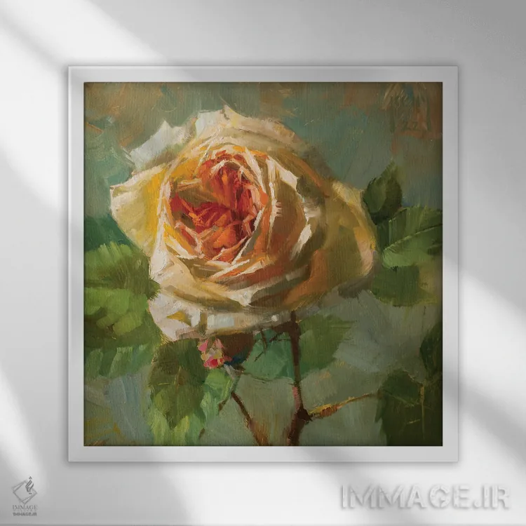 تابلو رز قلب طلایی اثر الکس کلی - نمای قابدار سفید