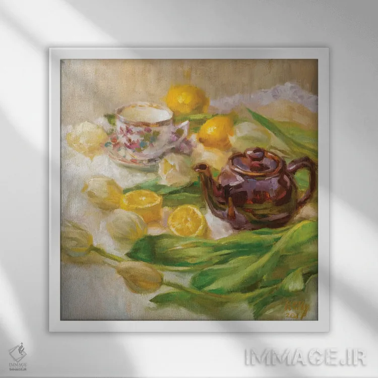 تابلو چای لیمویی اثر الکس کلی - نمای قابدار سفید