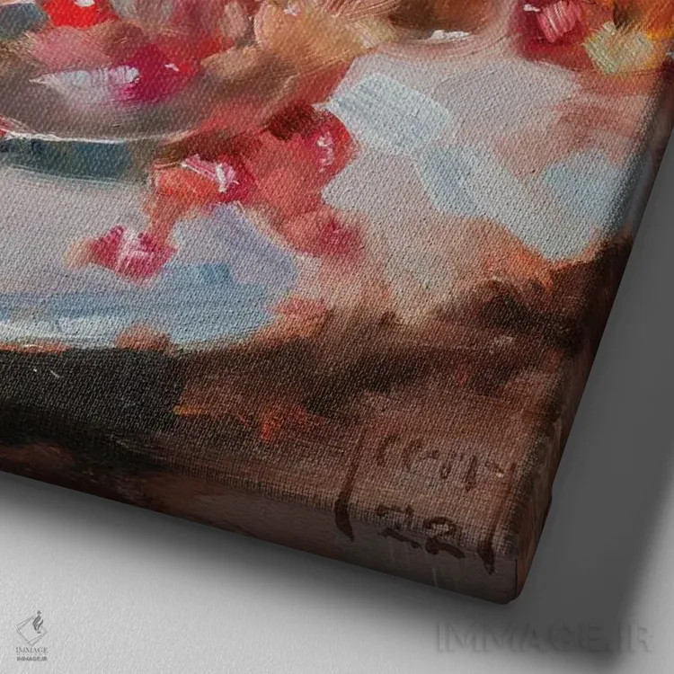 تابلو انار اثر الکس کلی - نمای نزدیک بافت بوم