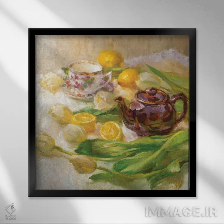 تابلو چای لیمویی اثر الکس کلی - نمای قابدار مشکی
