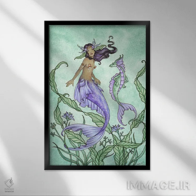 تابلو مارینا و اژدهای دریایی جسور اثر امی براون - نمای قابدار مشکی