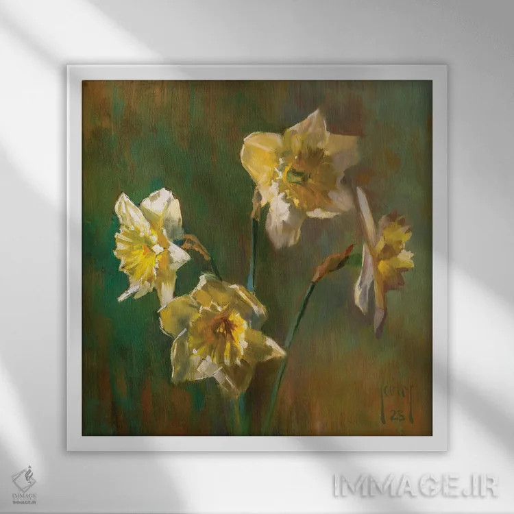 تابلو نرگسهای سفید اثر الکس کلی - نمای قابدار سفید