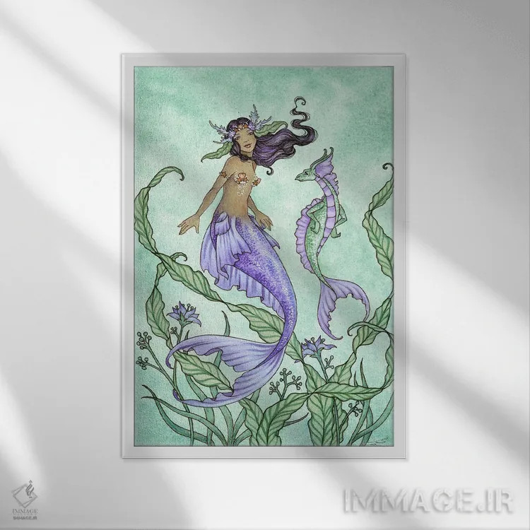 تابلو مارینا و اژدهای دریایی جسور اثر امی براون - نمای قابدار سفید