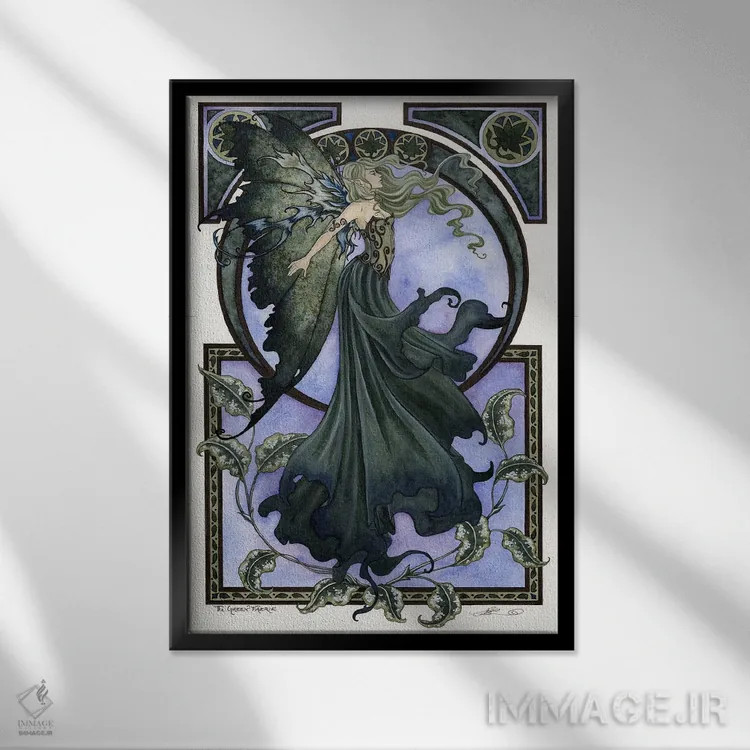 تابلو پری سبز اثر امی براون - نمای قابدار مشکی