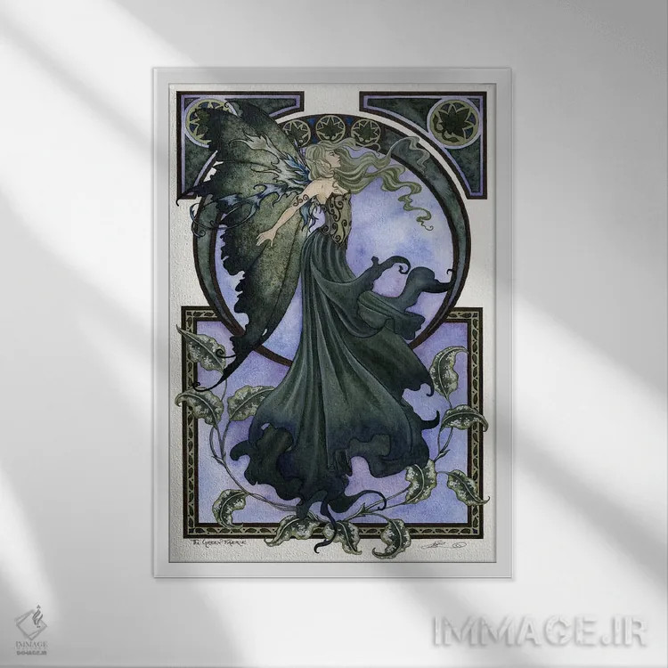 تابلو پری سبز اثر امی براون - نمای قابدار سفید