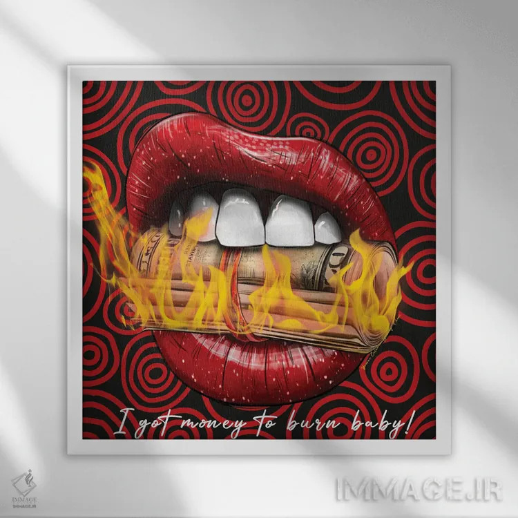 تابلو آنقدر پول دارم که بسوزانم! اثر هنرِ چونی - نمای قابدار سفید