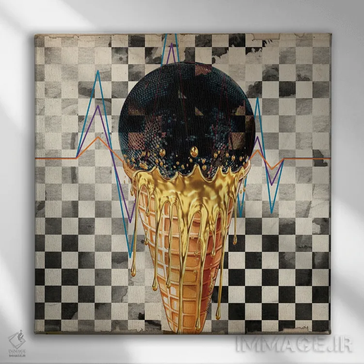تابلو بستنی قیفی دیسکوی تیره اثر هنرِ چونی - نمای روبهرو روی دیوار