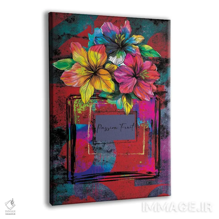 تابلو گرافیتی شیشه عطر میوه گل ساعتی اثر هنرِ چونی - نمای پرسپکتیو محصول