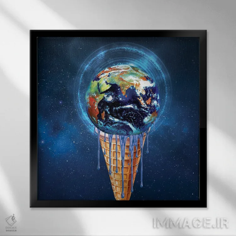 تابلو بستنی قیفی زمین پرانرژی اثر هنرِ چونی - نمای قابدار مشکی