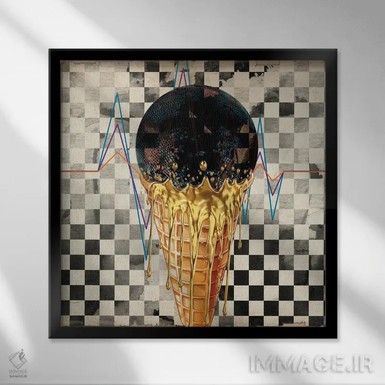 تابلو بستنی قیفی دیسکوی تیره اثر هنرِ چونی - نمای قابدار مشکی