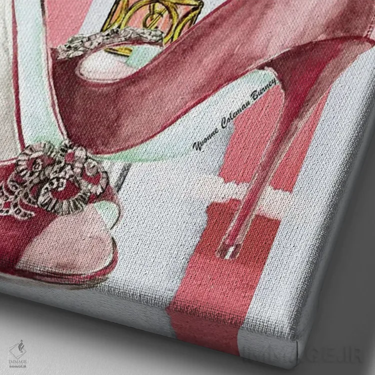 تابلو رژلب و کفش پاشنهبلند اثر هنرِ چونی - نمای نزدیک بافت بوم