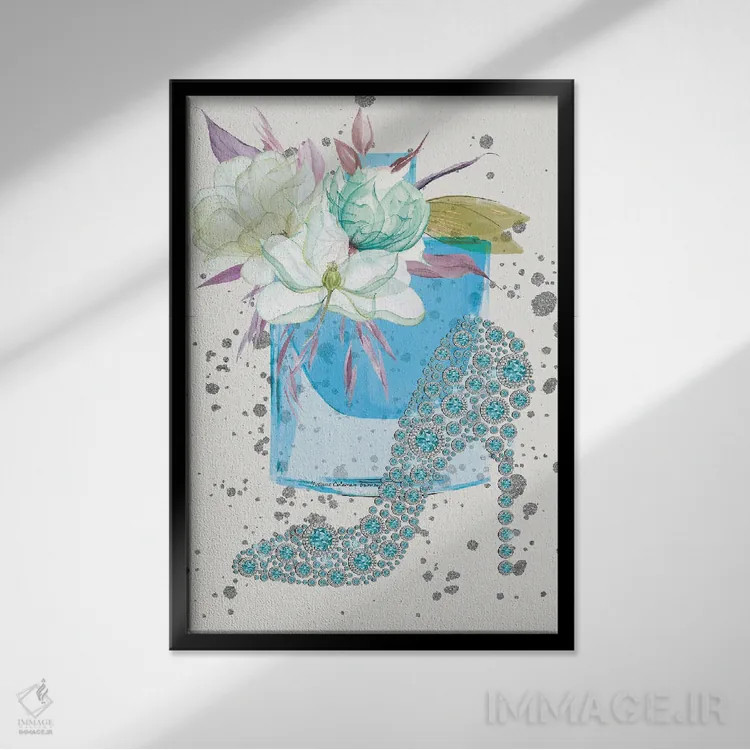 تابلو کفش الماس آبی اثر هنرِ چونی - نمای قابدار مشکی