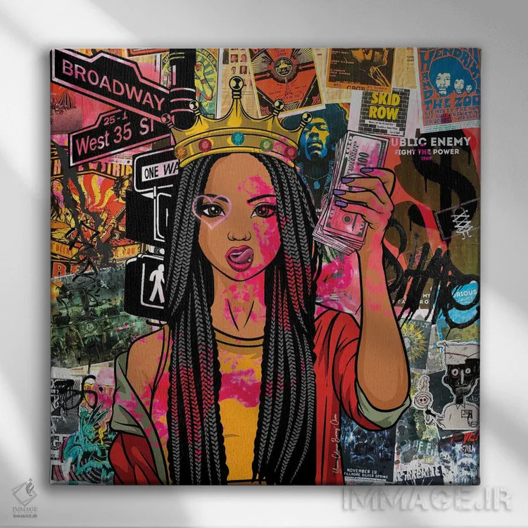 تابلو در مورد آن پول (اصطلاح عامیانه) اثر هنرِ چونی - نمای روبهرو روی دیوار