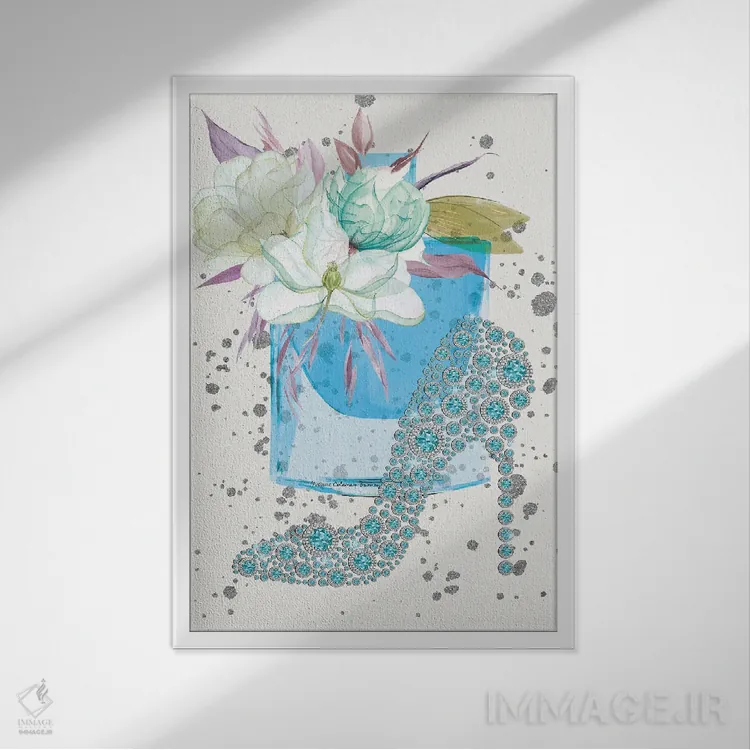 تابلو کفش الماس آبی اثر هنرِ چونی - نمای قابدار سفید