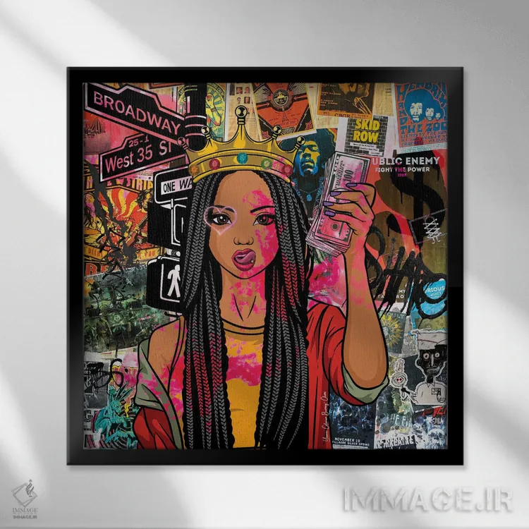 تابلو در مورد آن پول (اصطلاح عامیانه) اثر هنرِ چونی - نمای قابدار مشکی