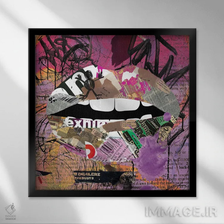 تابلو لبهای گرافیتی اثر هنرِ چونی - نمای قابدار مشکی