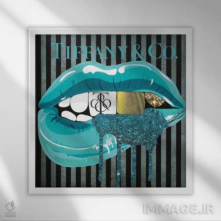 تابلو لبهای تیفانی (برند) اثر هنرِ چونی - نمای قابدار سفید