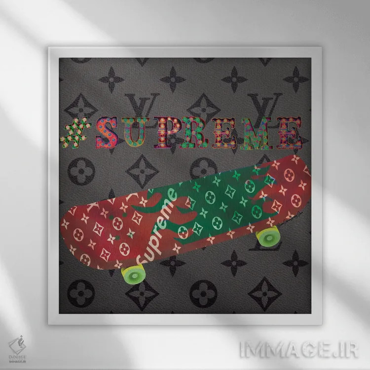 تابلو هشتگ سوپریم (برند) اثر هنرِ چونی - نمای قابدار سفید