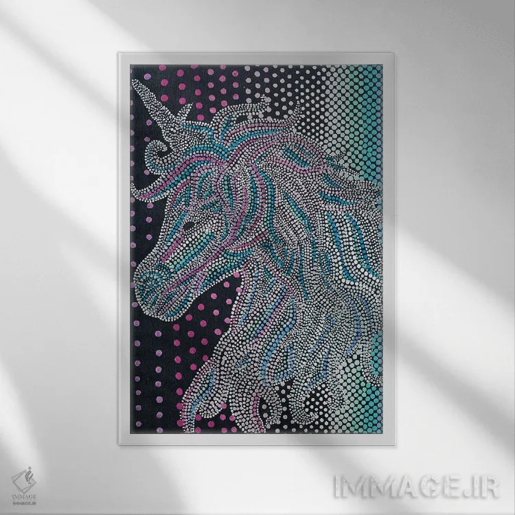 تابلو یونیکورن افسانهای اثر امی داینر - نمای قابدار سفید