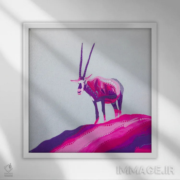 تابلو اوریکس باشکوه (نوعی غزال) اثر امی داینر - نمای قابدار سفید