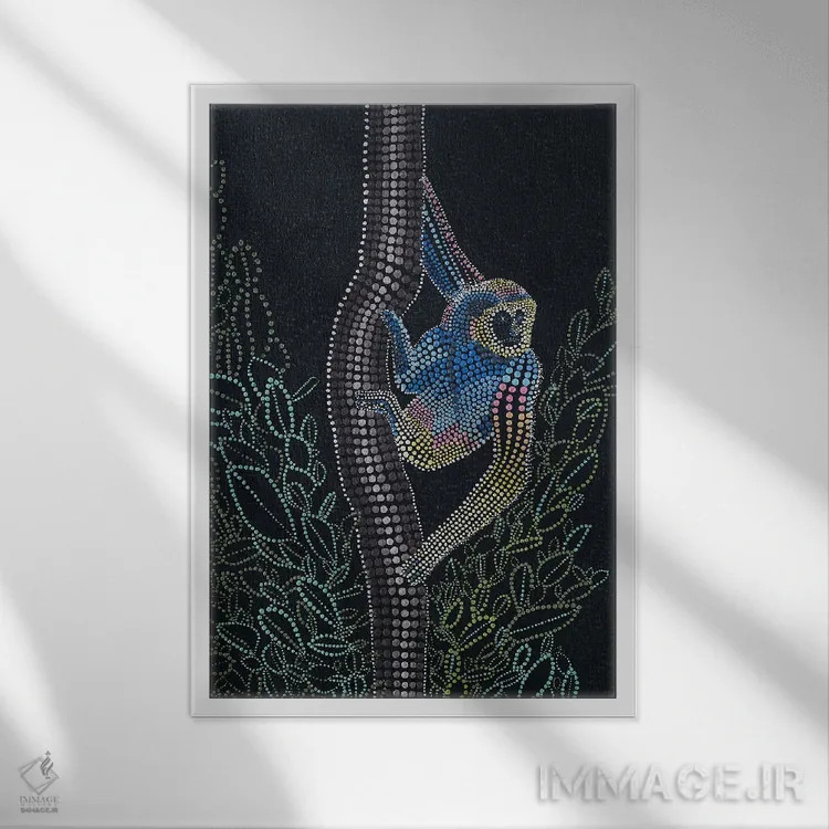 تابلو گیبون تایلندی (نوعی میمون) اثر امی داینر - نمای قابدار سفید