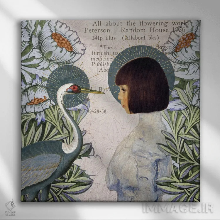 تابلو همهچیز دربارهٔ دنیای شکوفهها اثر امی سالمونه - نمای روبهرو روی دیوار