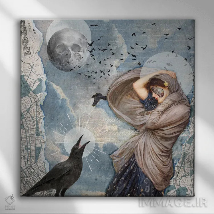 تابلو روزی روزگاری در شبی تاریک (الهام از ادگار آلن پو) اثر امی سالمونه - نمای روبهرو روی دیوار