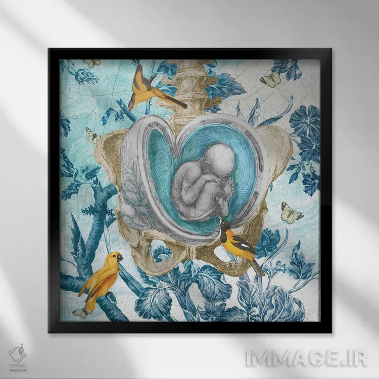 تابلو نه ماه (دوران بارداری) اثر امی سالمونه - نمای قابدار مشکی