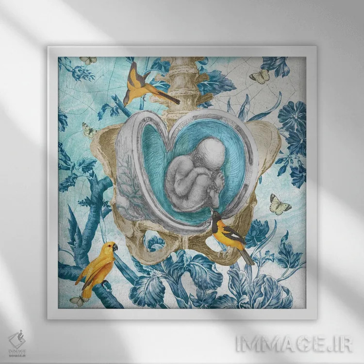 تابلو نه ماه (دوران بارداری) اثر امی سالمونه - نمای قابدار سفید