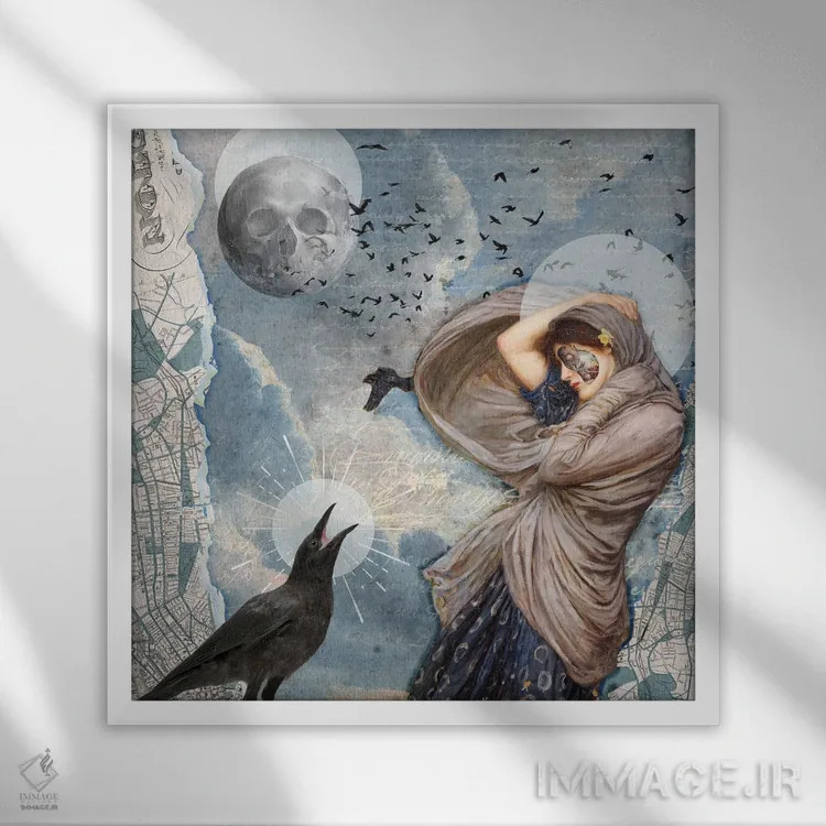 تابلو روزی روزگاری در شبی تاریک (الهام از ادگار آلن پو) اثر امی سالمونه - نمای قابدار سفید