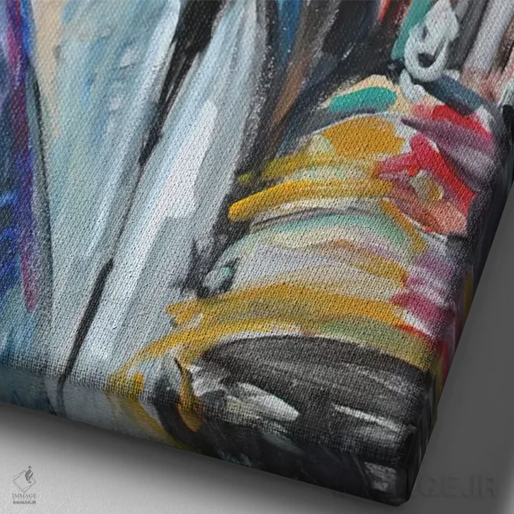 تابلو مرد ساکسوفونیست اثر الین استیونز - نمای نزدیک بافت بوم