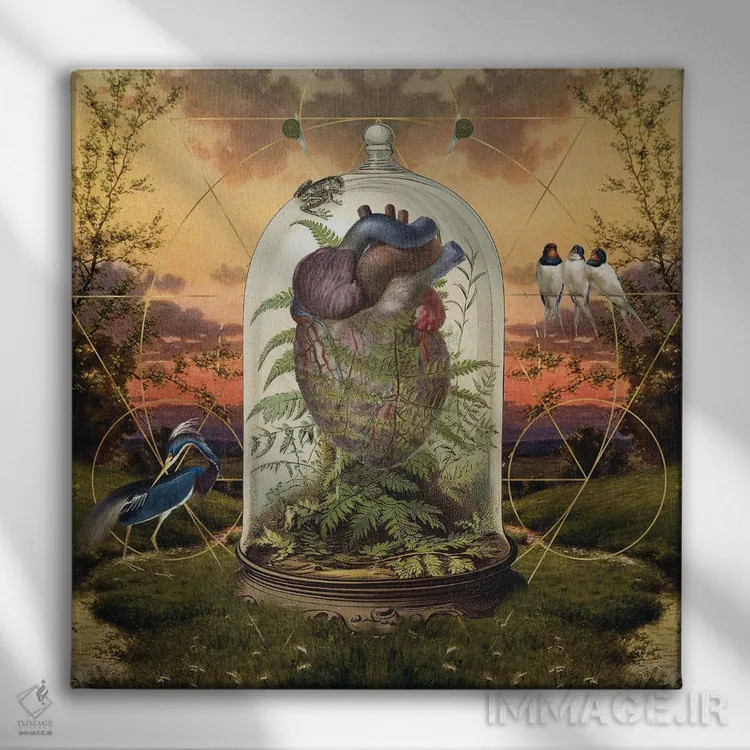 تابلو قلبم با طبیعت میتپد اثر امی سالمونه - نمای روبهرو روی دیوار