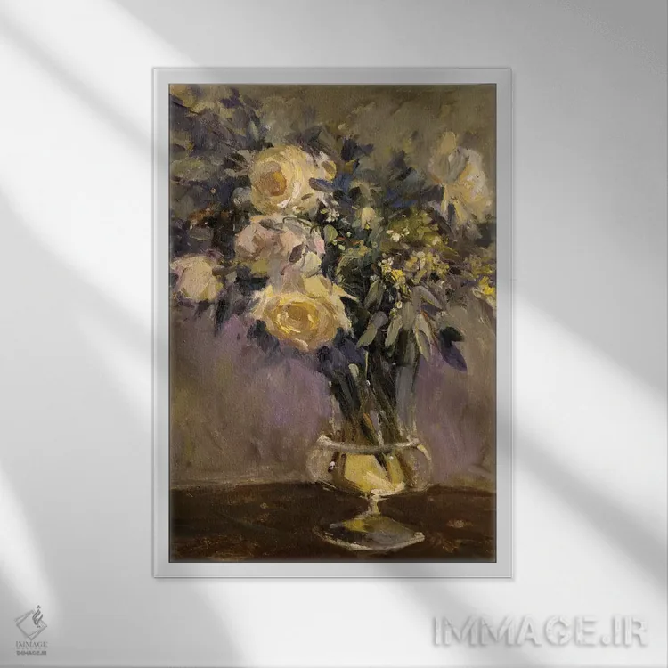 تابلو گلدان عصرگاهی اثر الین استیونز - نمای قابدار سفید