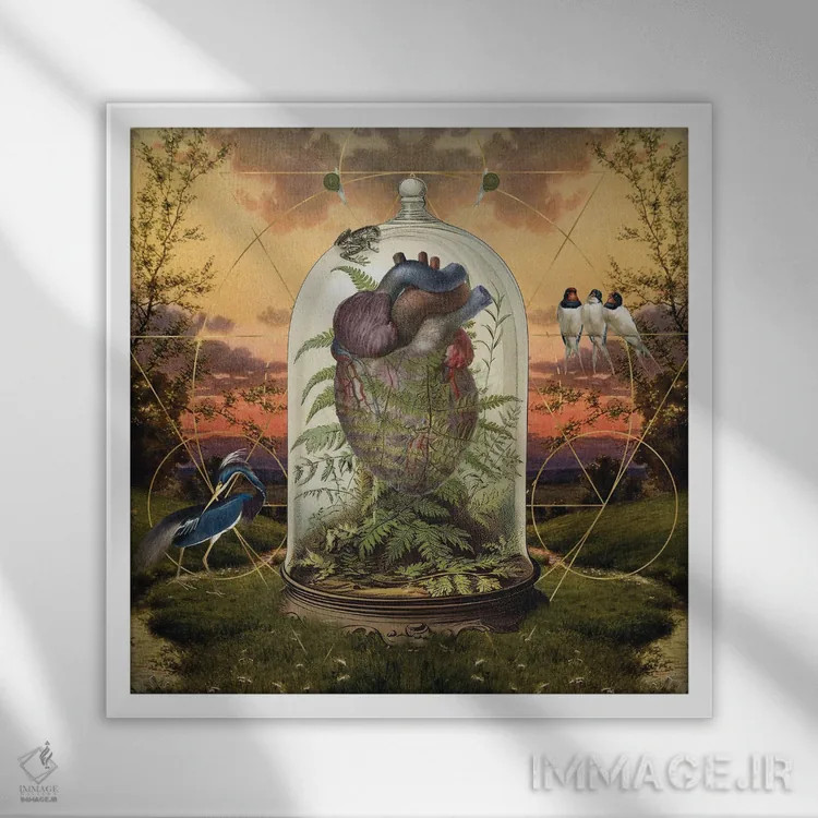 تابلو قلبم با طبیعت میتپد اثر امی سالمونه - نمای قابدار سفید