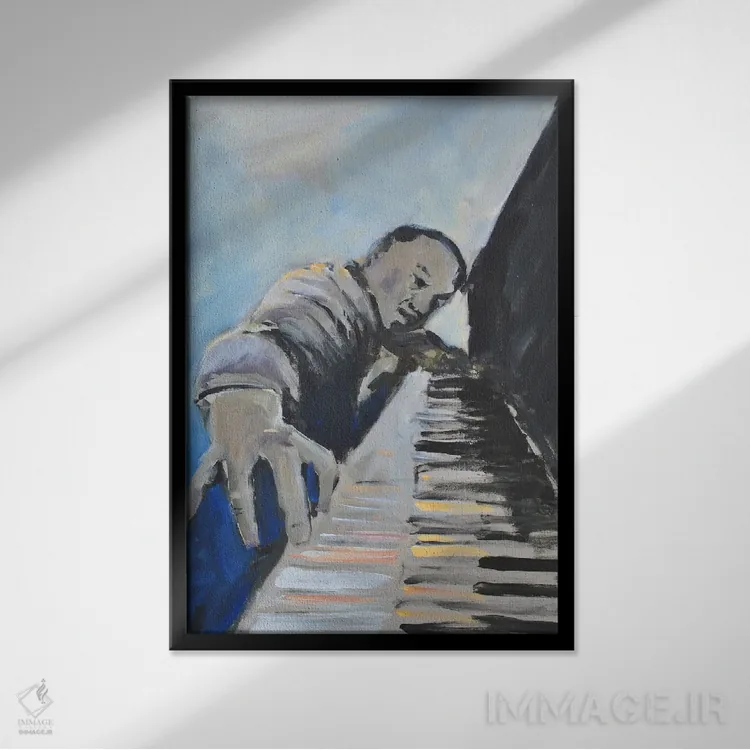 تابلو به موسیقی گوش بده دو اثر الین استیونز - نمای قابدار مشکی