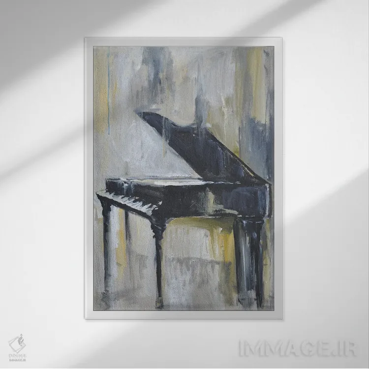 تابلو پیانو زرین یک اثر الین استیونز - نمای قابدار سفید