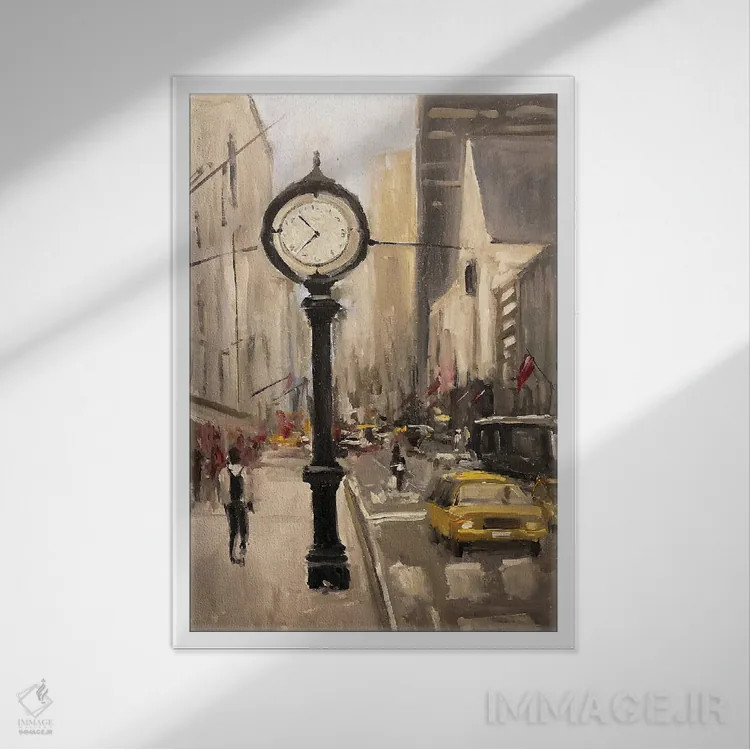 تابلو زمان شهر اثر الین استیونز - نمای قابدار سفید