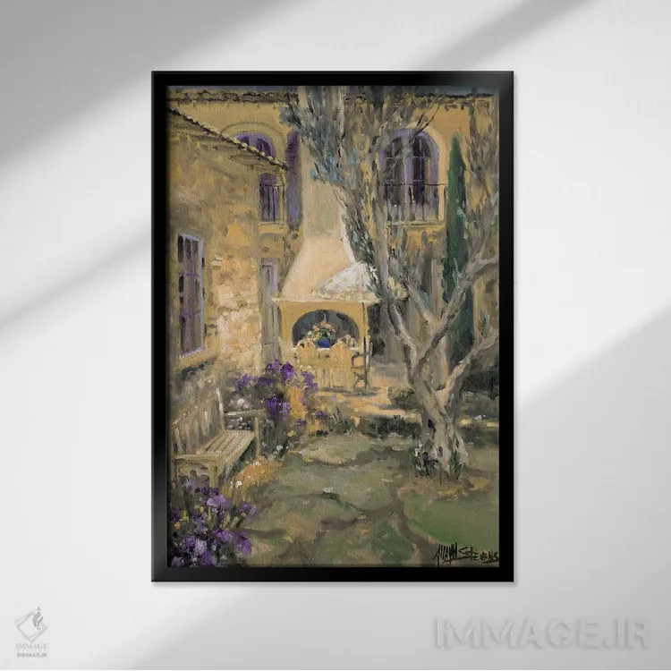 تابلو حیاط خلوت آرام اثر الین استیونز - نمای قابدار مشکی