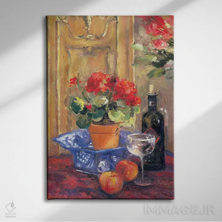 تابلو جزئیات گلهای قرمز دو اثر الین استیونز - نمای روبهرو روی دیوار