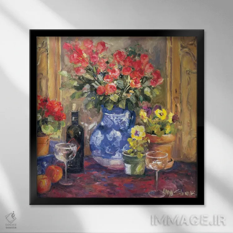 تابلو گلهای قرمز اثر الین استیونز - نمای قابدار مشکی