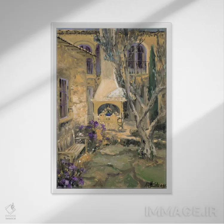 تابلو حیاط خلوت آرام اثر الین استیونز - نمای قابدار سفید