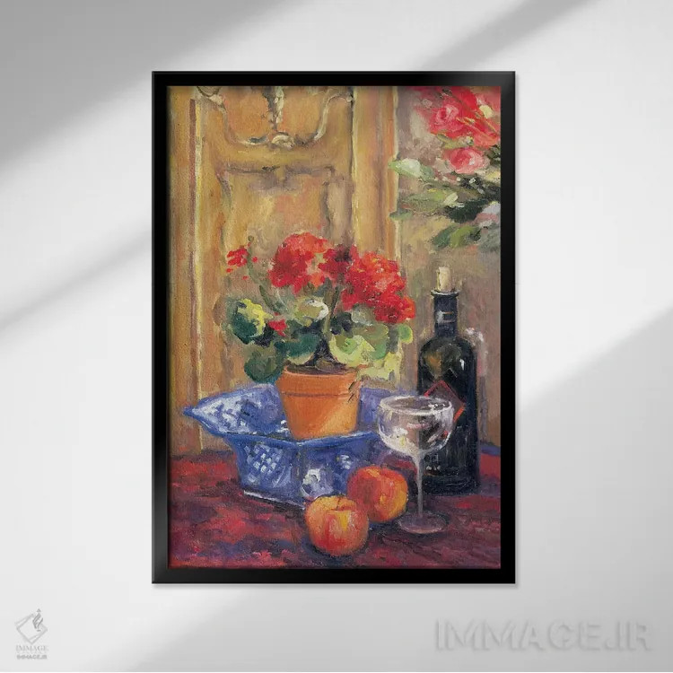 تابلو جزئیات گلهای قرمز دو اثر الین استیونز - نمای قابدار مشکی