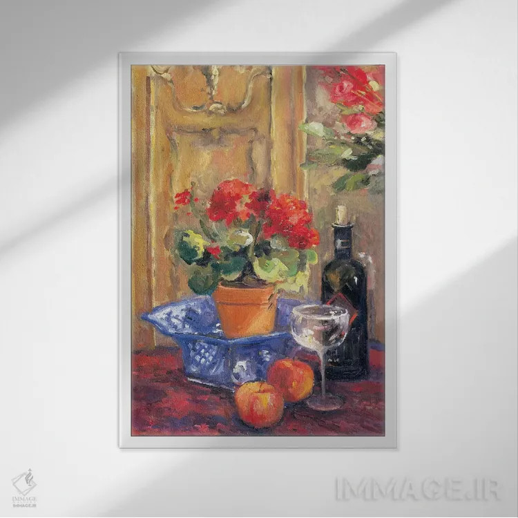 تابلو جزئیات گلهای قرمز دو اثر الین استیونز - نمای قابدار سفید