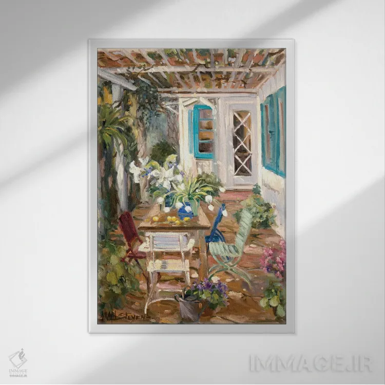 تابلو باغ تابستانی اثر الین استیونز - نمای قابدار سفید