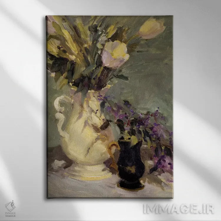 تابلو لاله و اسطوخودوس اثر الین استیونز - نمای روبهرو روی دیوار