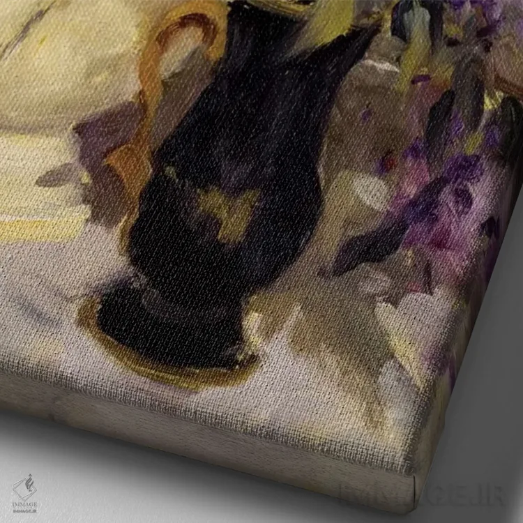 تابلو لاله و اسطوخودوس اثر الین استیونز - نمای نزدیک بافت بوم