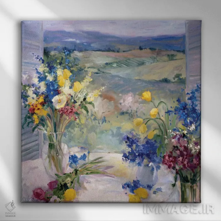 تابلو گلهای توسکانی اثر الین استیونز - نمای روبهرو روی دیوار