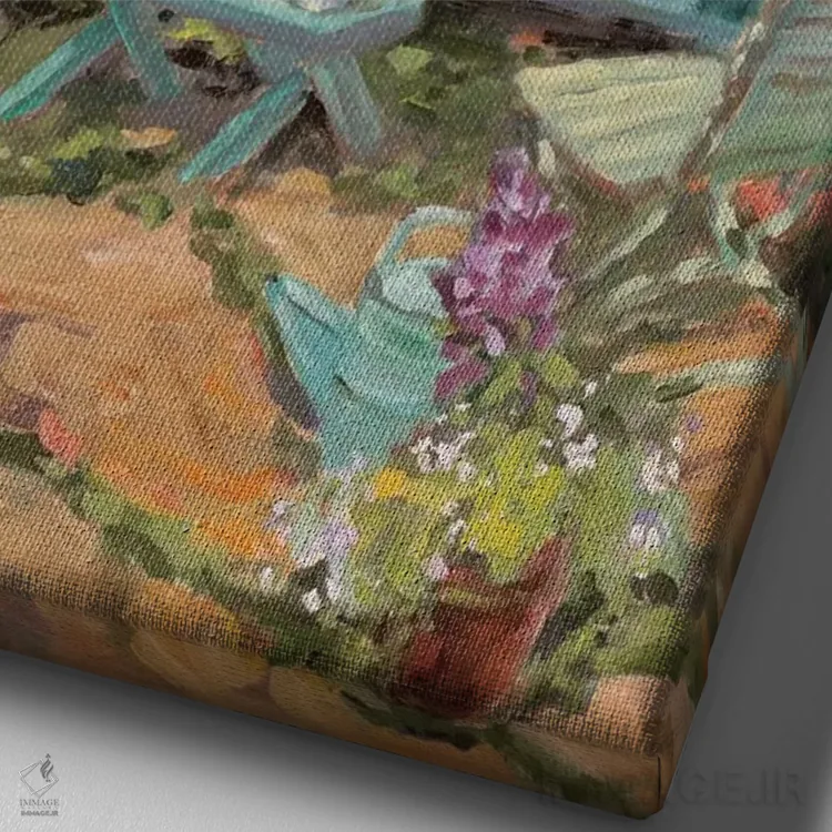 تابلو کلبهٔ ساحلی اثر الین استیونز - نمای نزدیک بافت بوم