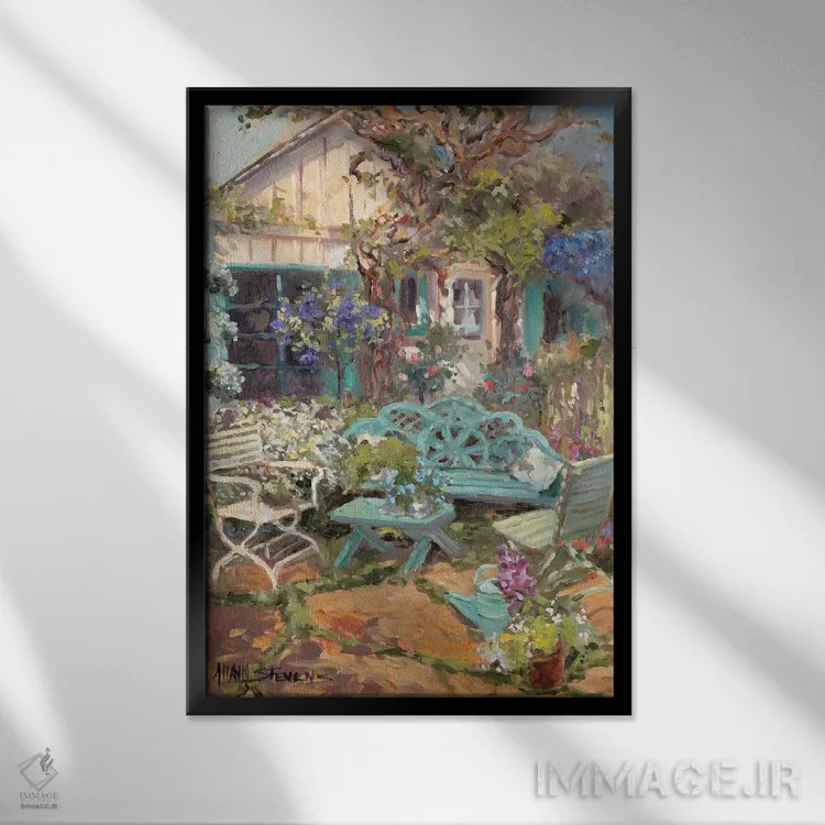 تابلو کلبهٔ ساحلی اثر الین استیونز - نمای قابدار مشکی