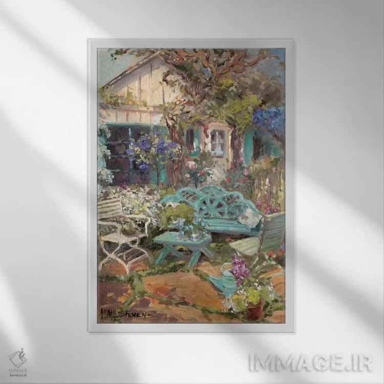 تابلو کلبهٔ ساحلی اثر الین استیونز - نمای قابدار سفید